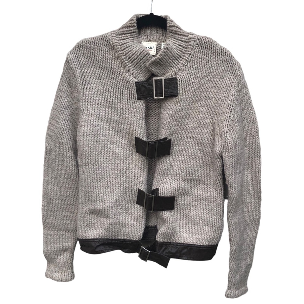 Kenji Hand Knit Beige Sweater with Leather Detailed Buckles size XL